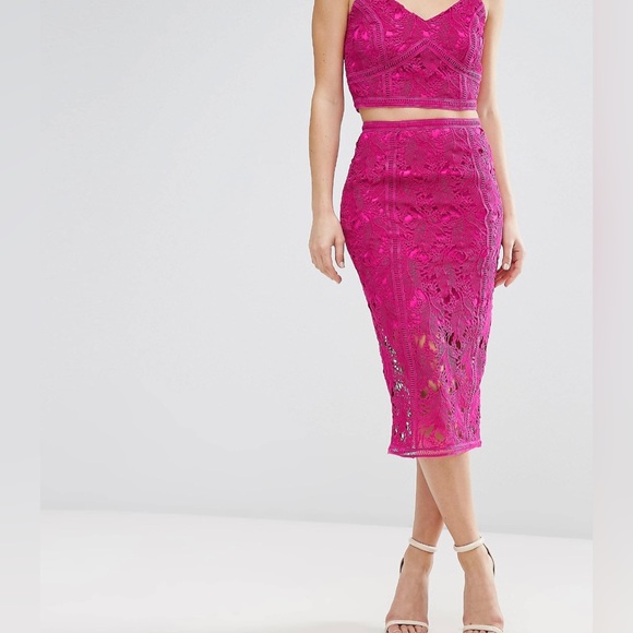ASOS Lace Co-ord Top and Midi Skirt - Picture 1 of 12